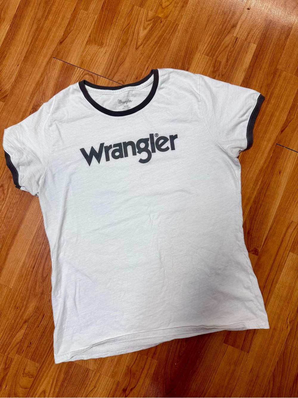 White Ringer Wrangler Tee Shirt